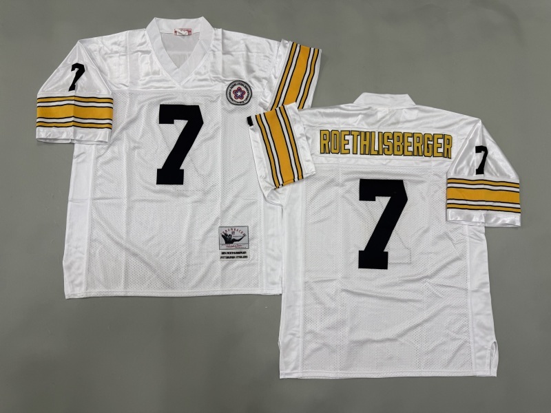Men 2025 Pittsburgh Steelers #7 Roethlisberger white Throwback Limited NFL Jersey style 002